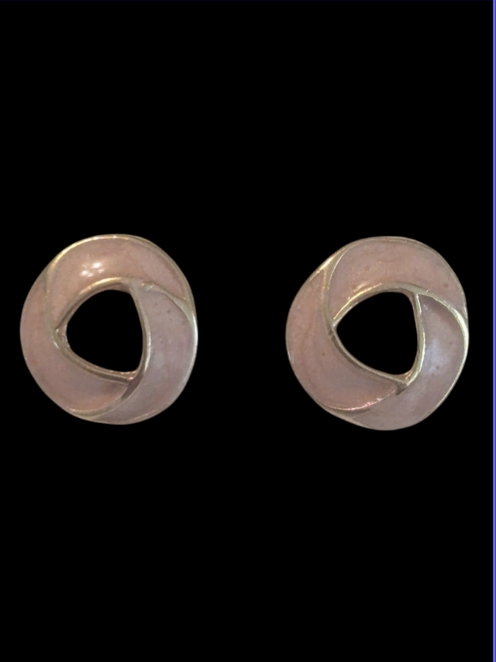 Vintage Pink Blush Enamel Gold Tone Round Stud Pierced Earrings